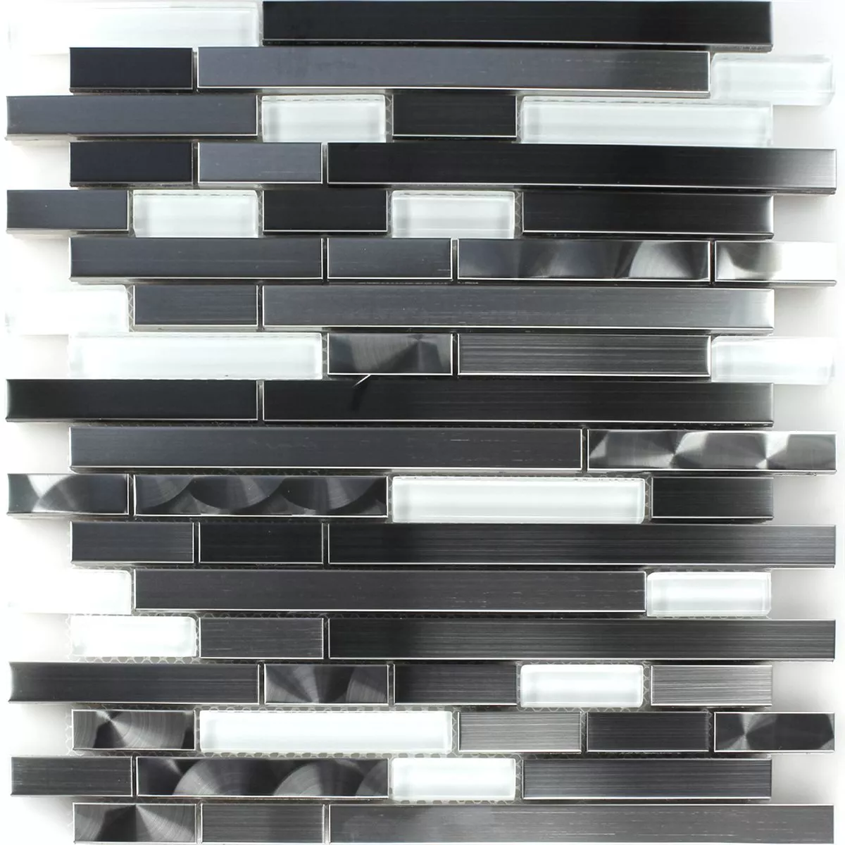 Muster von Mosaikfliesen Metall Glas Weiss Silber Sticks