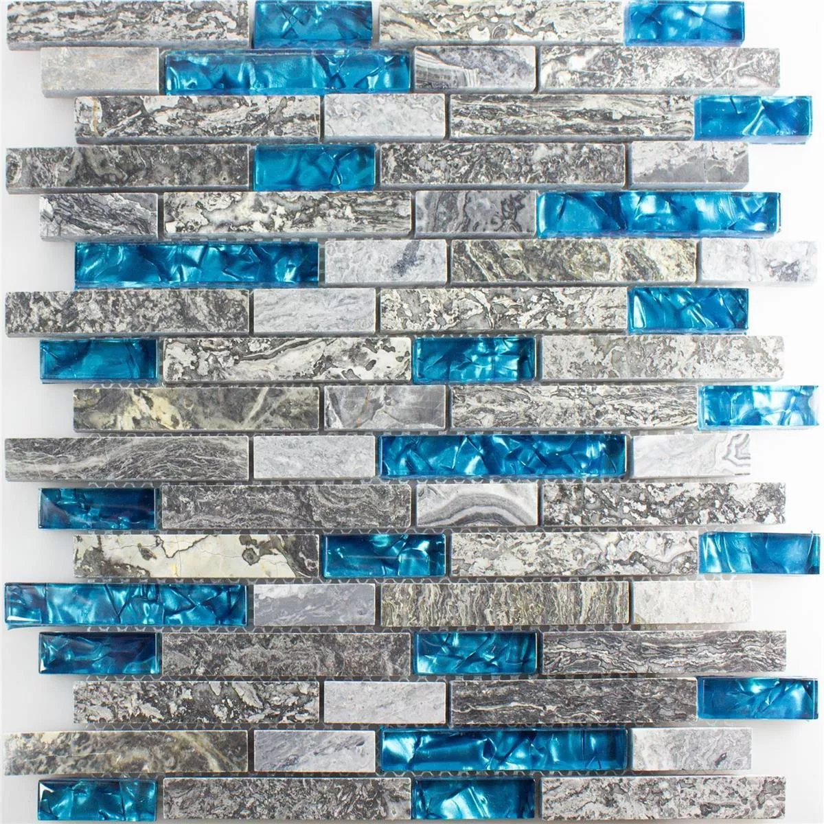 Muster von Glasmosaik Natursteinfliesen Manavgat Grau Blau Brick