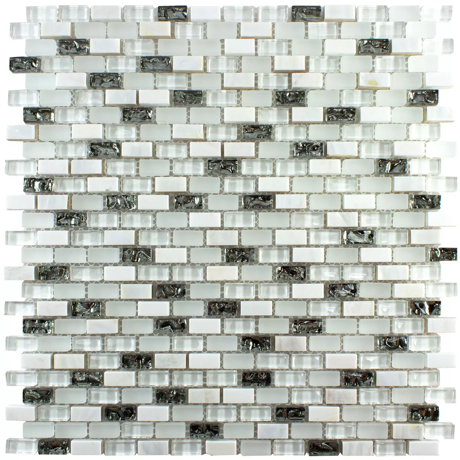 Glas Naturstein Perlmutt Mosaik Admiral Weiß Silber