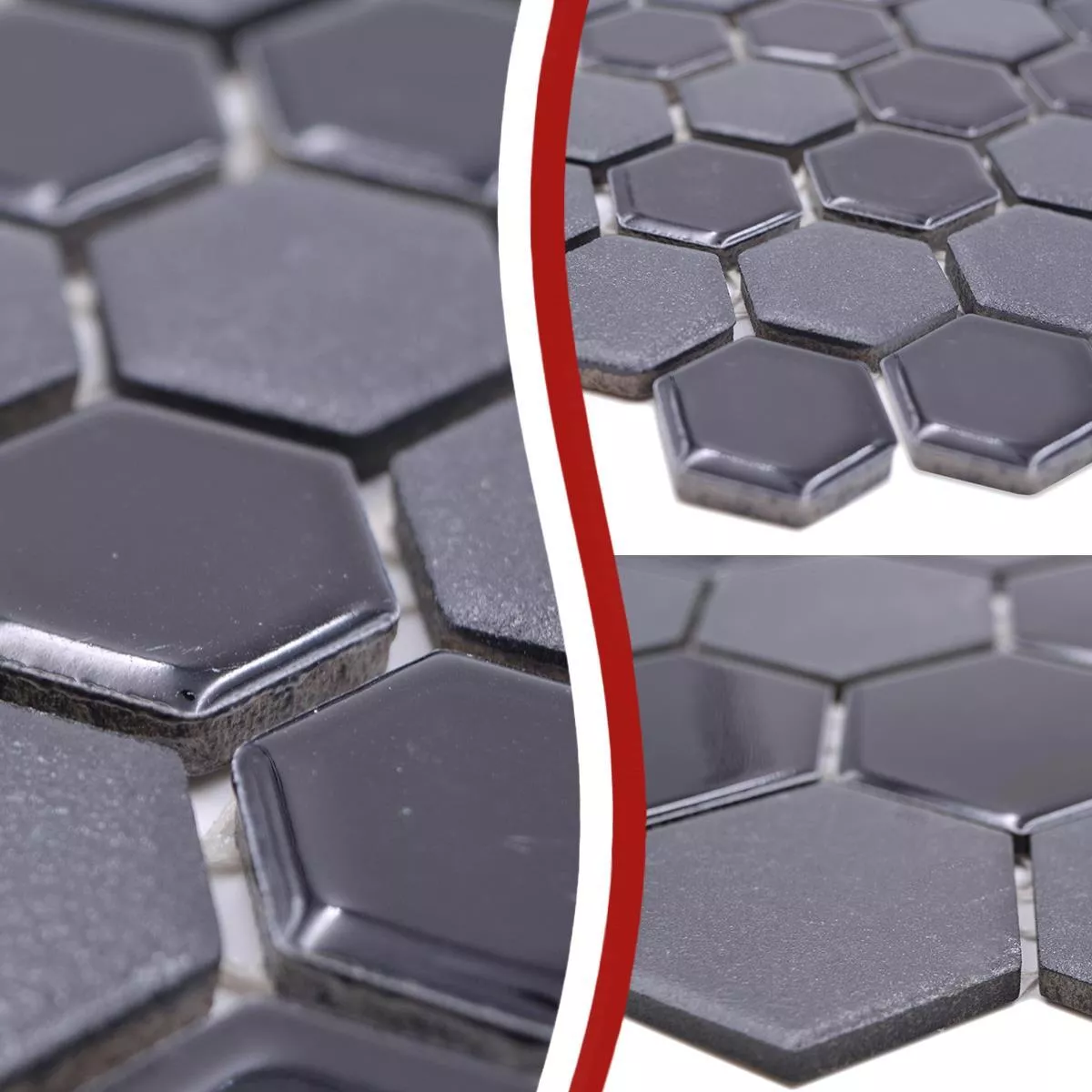 Muster von Keramikmosaik Tripolis Schwarz Hexagon