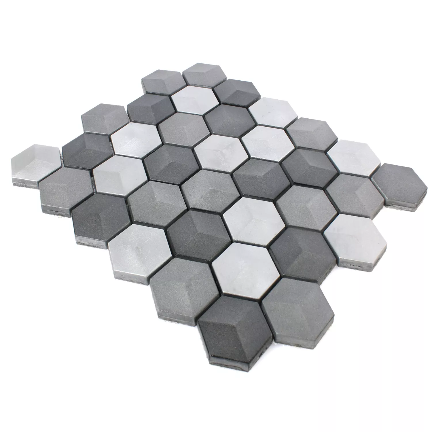 Mosaikfliesen Hexagon Kandilo Schwarz Silber
