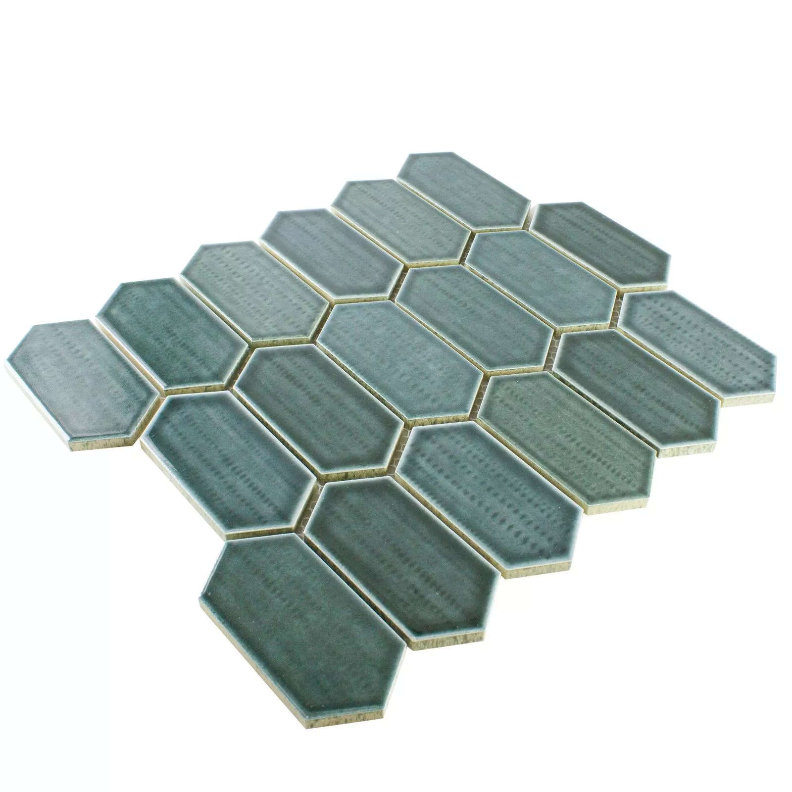 Muster von Keramik Mosaikfliesen McCook Hexagon Lang Blau Grau