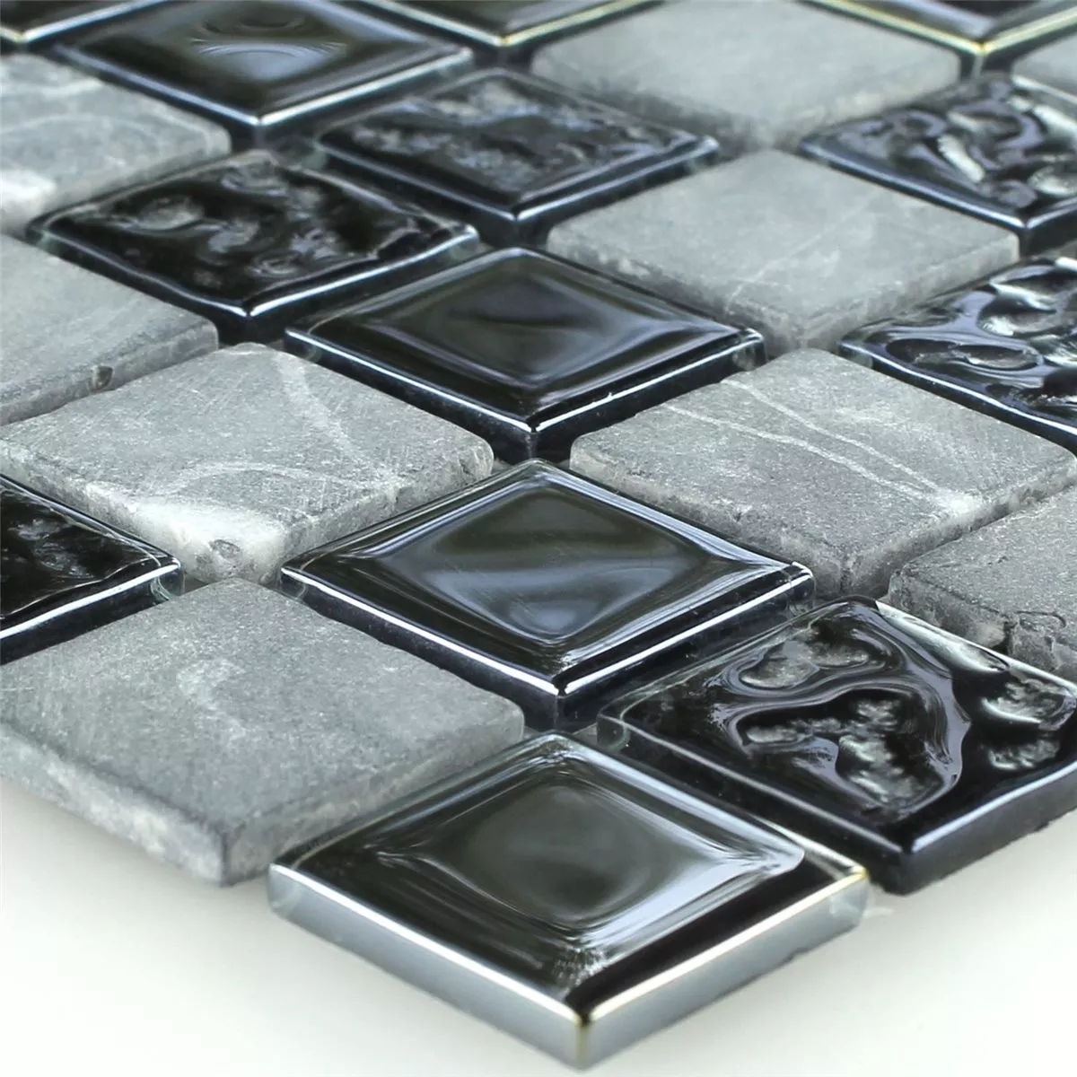 Mosaikfliesen Glas Marmor Schwarz Grau