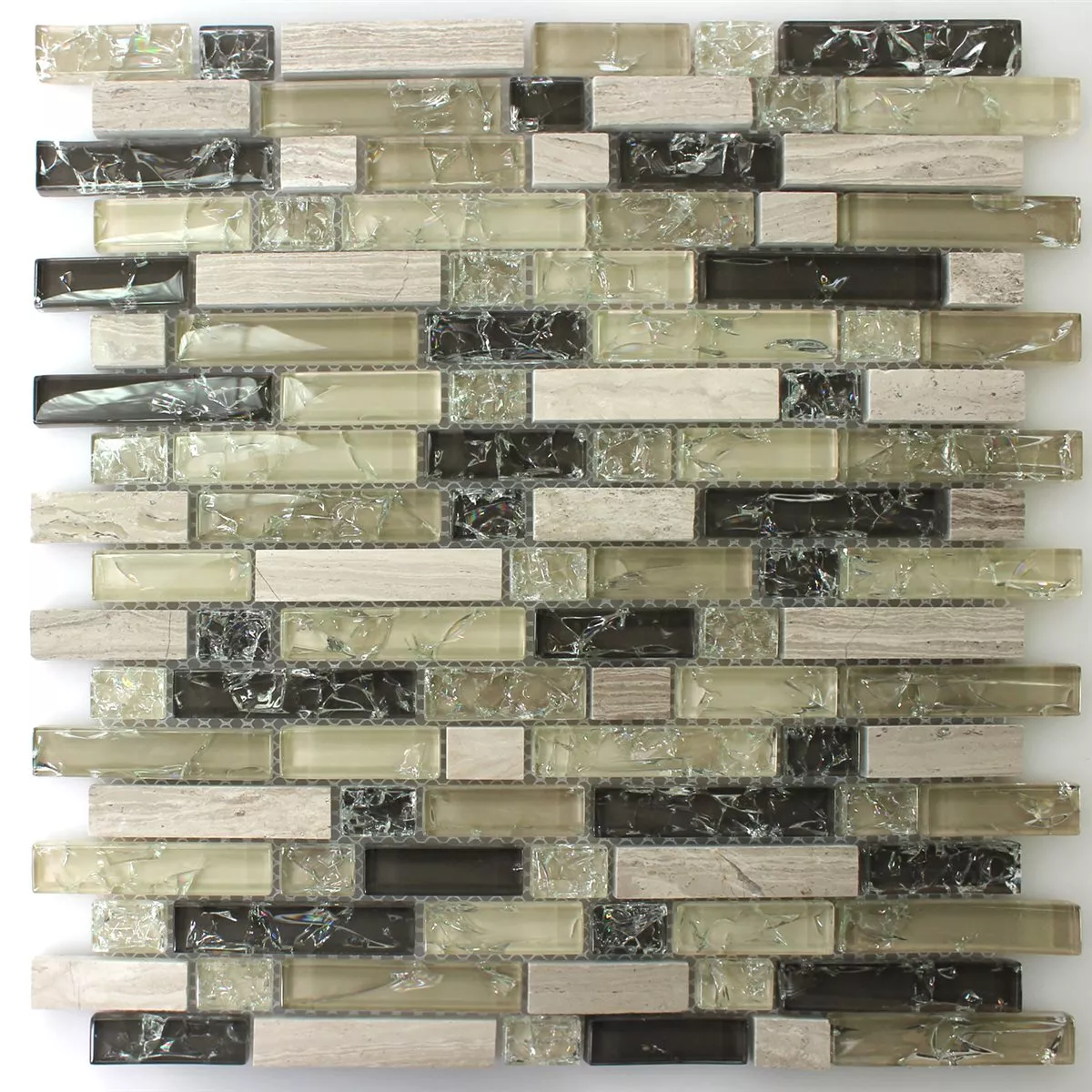 Muster von Mosaikfliesen Glas Naturstein Verbund Bruchglas Grün Grau
