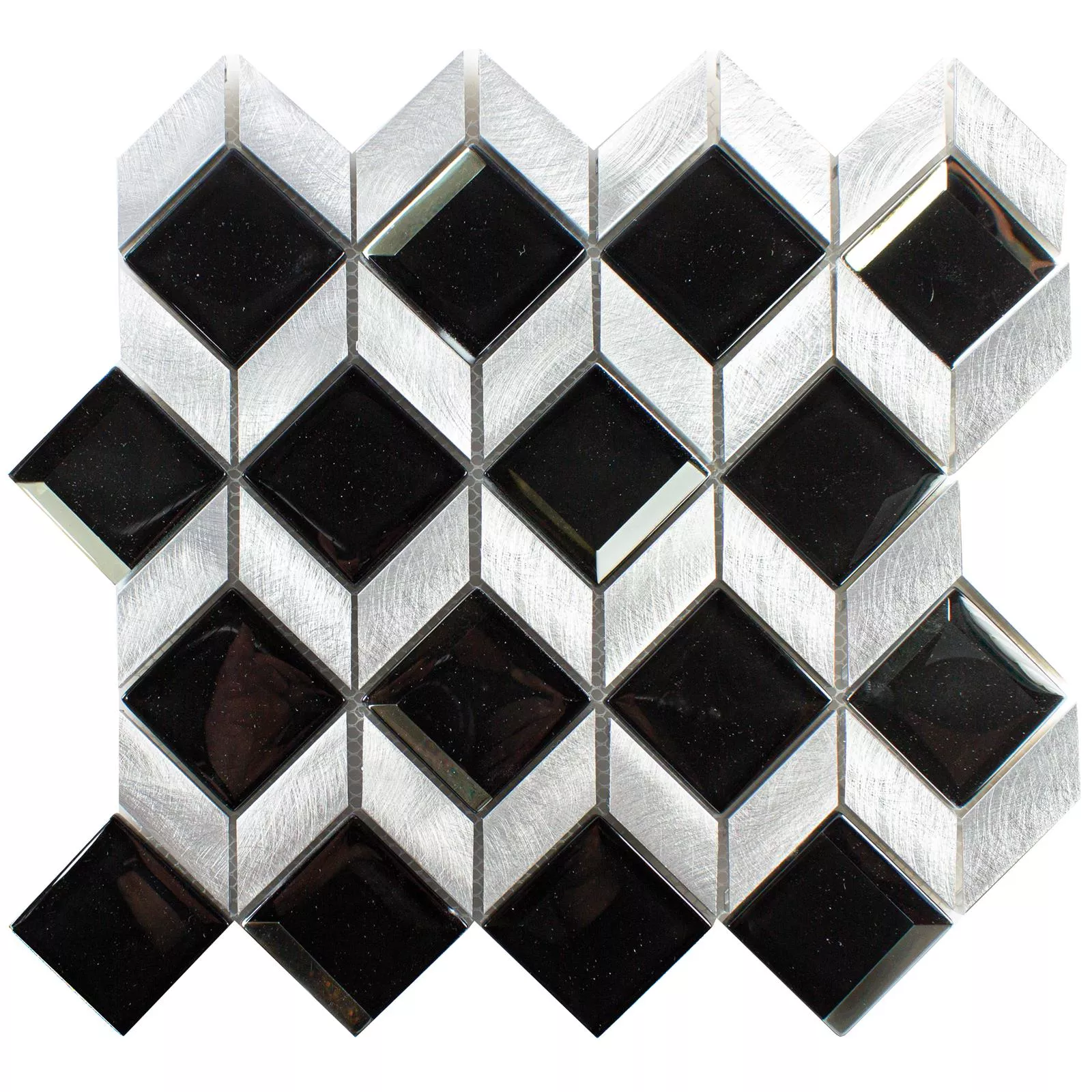 Muster von Glas Metall Mosaikfliesen Tanja Schwarz Silber Würfel
