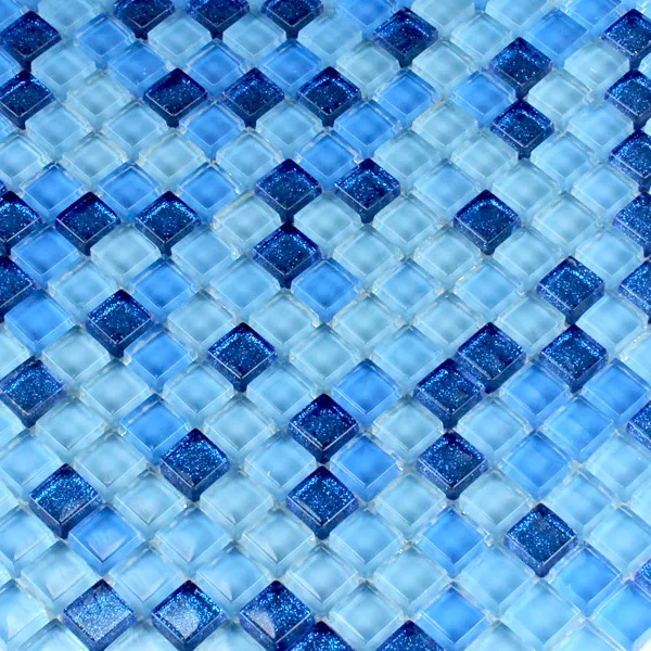 Glasmosaik Fliesen Blau Glitzer 15x15x8mm