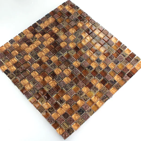 Muster von Mosaikfliesen Escimo Glas Naturstein Mix Braun Gold