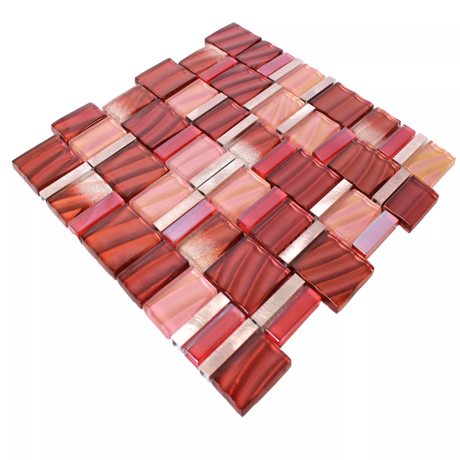 Muster von Mosaikfliesen Glas Aluminium Rot Kupfer Mix