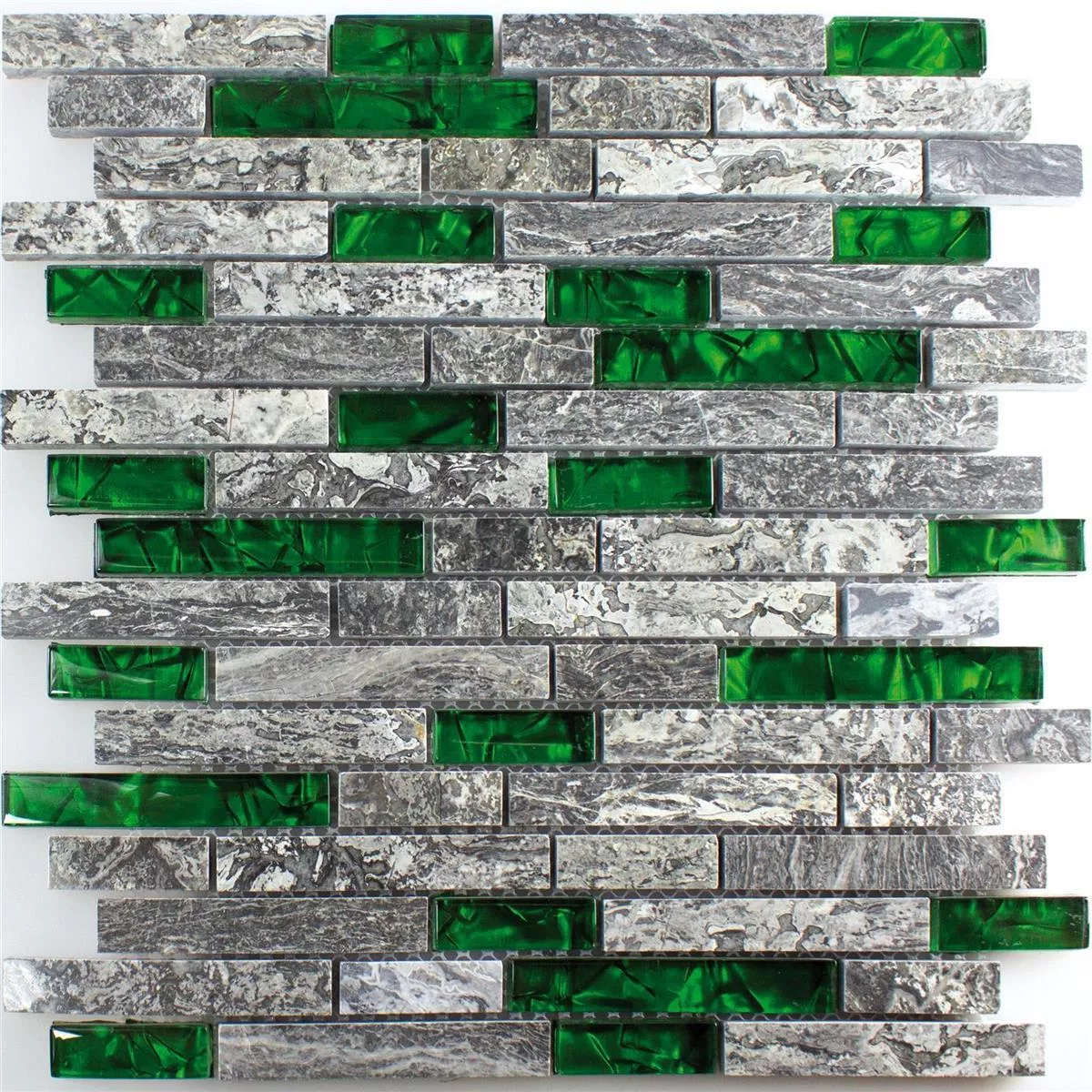 Muster von Glasmosaik Natursteinfliesen Manavgat Grau Grün Brick