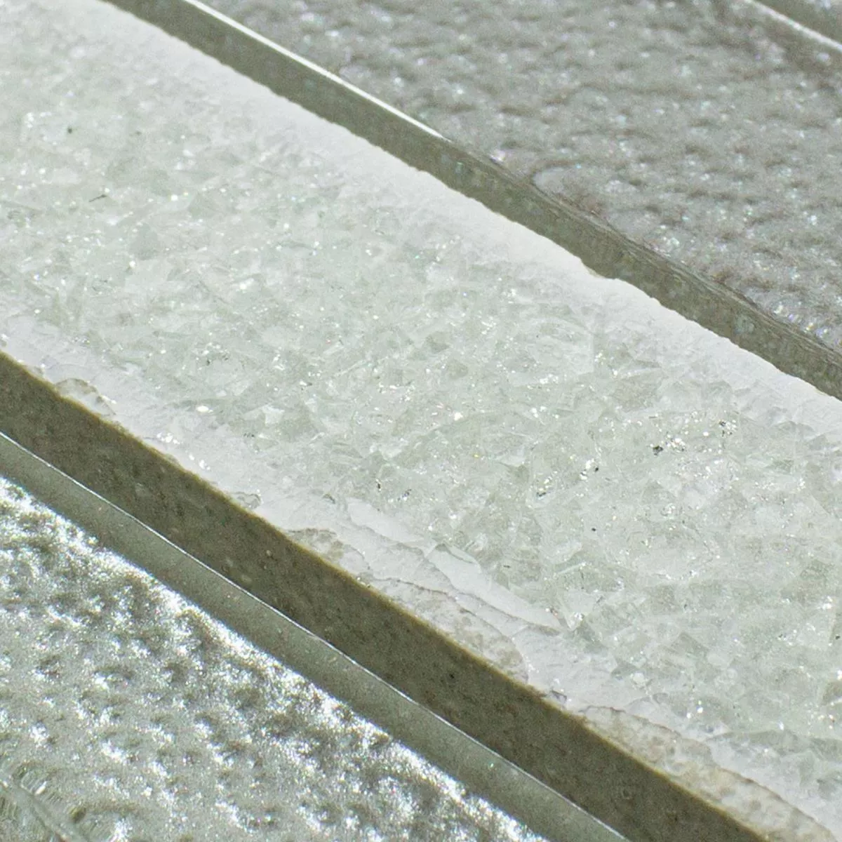 Muster von Glas Naturstein Mosaik Crystal Springs Brick Weiß