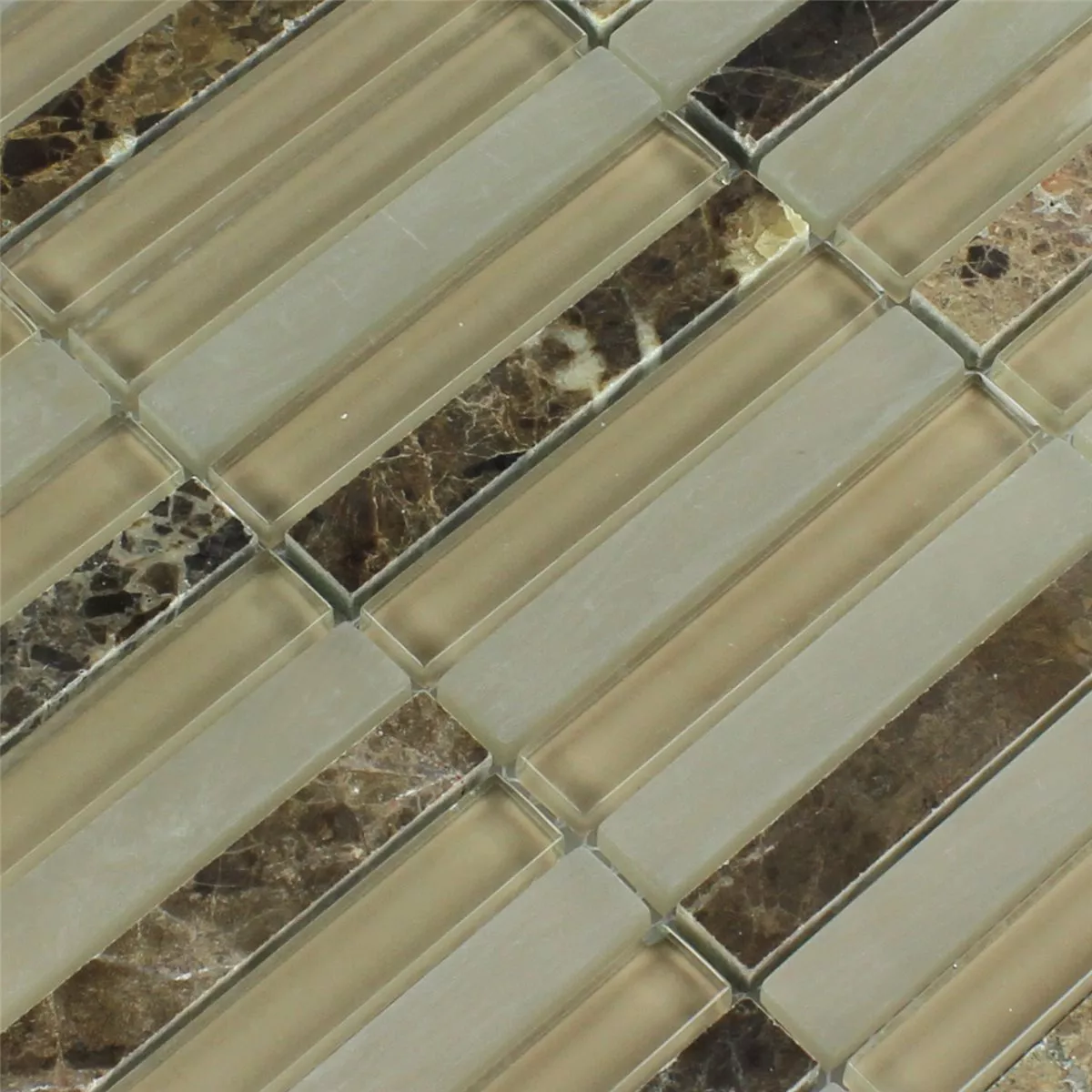 Mosaikfliesen Glas Marmor Quebeck Braun 15x98x8mm