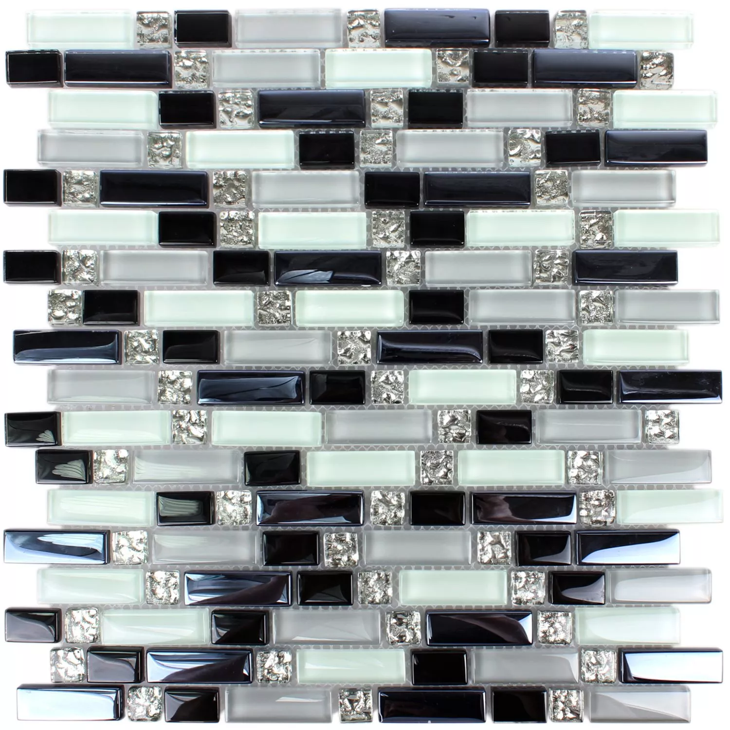 Muster von Glasmosaik Fliesen Minaki Schwarz Weiss Grau