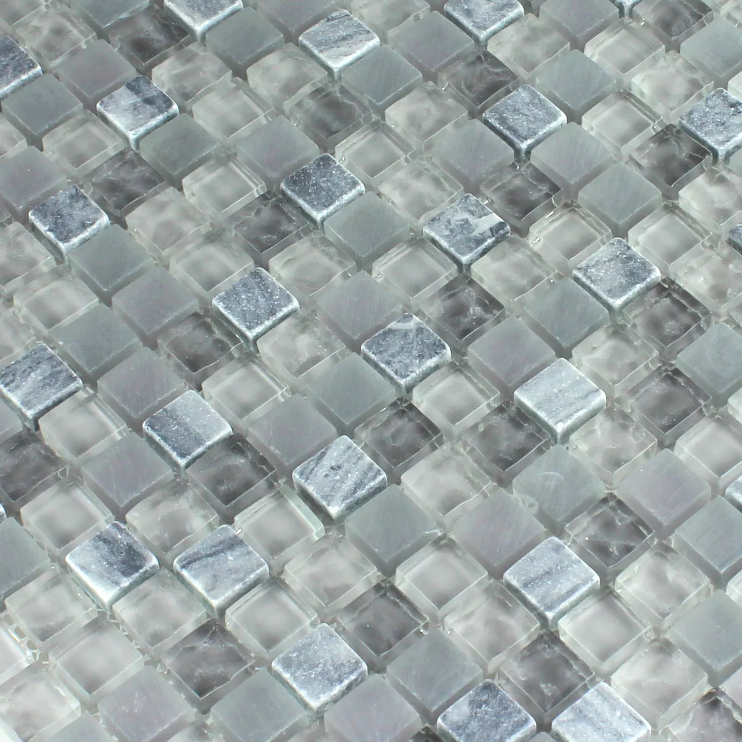 Mosaikfliesen Glas Marmor Festus Hellgrau Schwarz