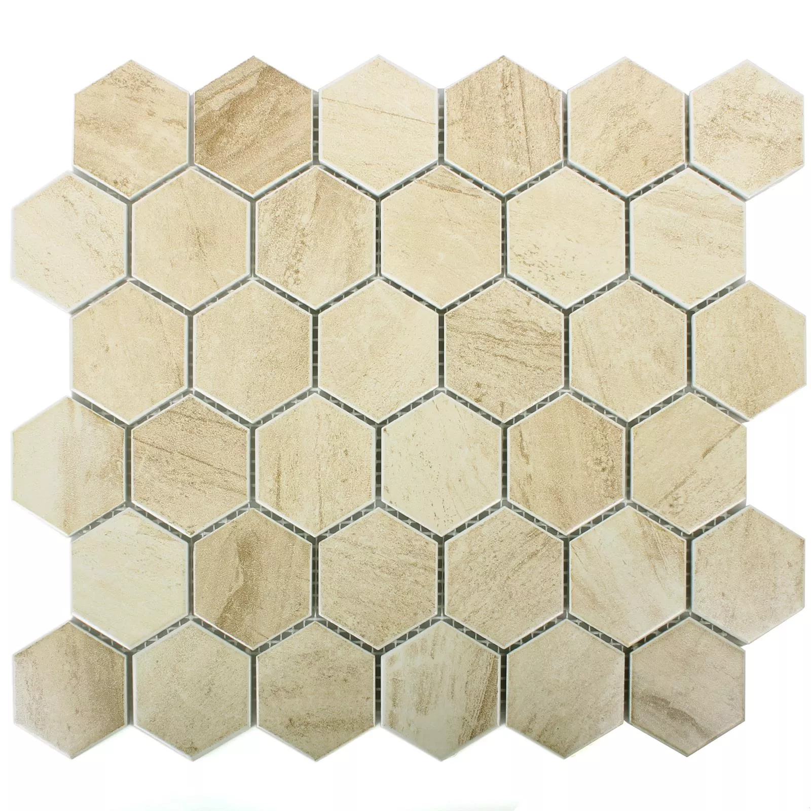 Keramik Betonoptik Mosaikfliesen Shepherd Hexagon Beige