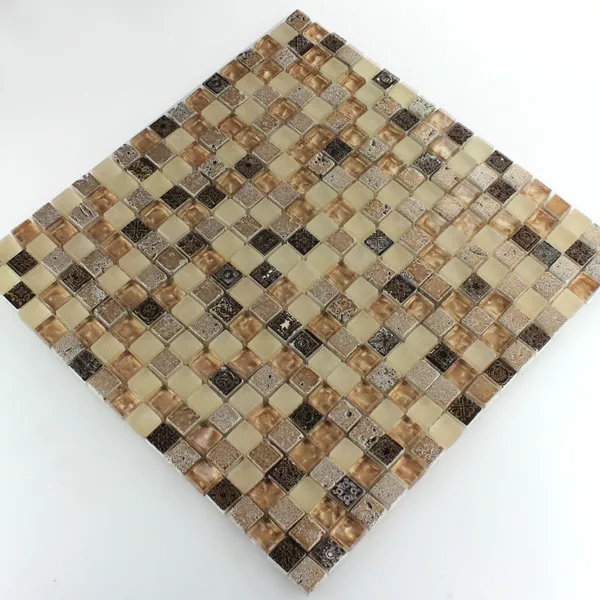 Muster von Mosaikfliesen Escimo Glas Naturstein Mix Braun Beige