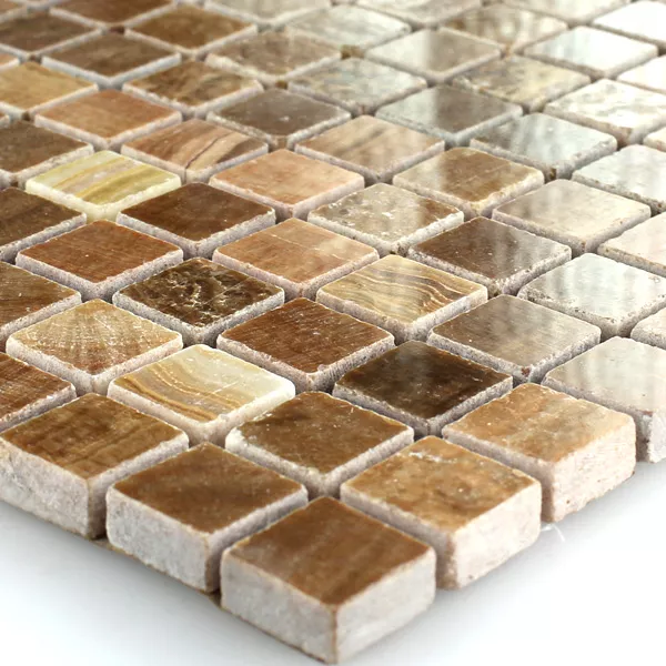Mosaikfliesen Marmor Braun Poliert 15x15x7mm