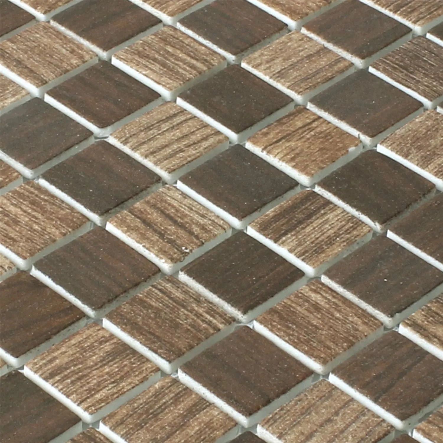 Mosaikfliesen Glas Valetta Holzstruktur Dunkelbraun