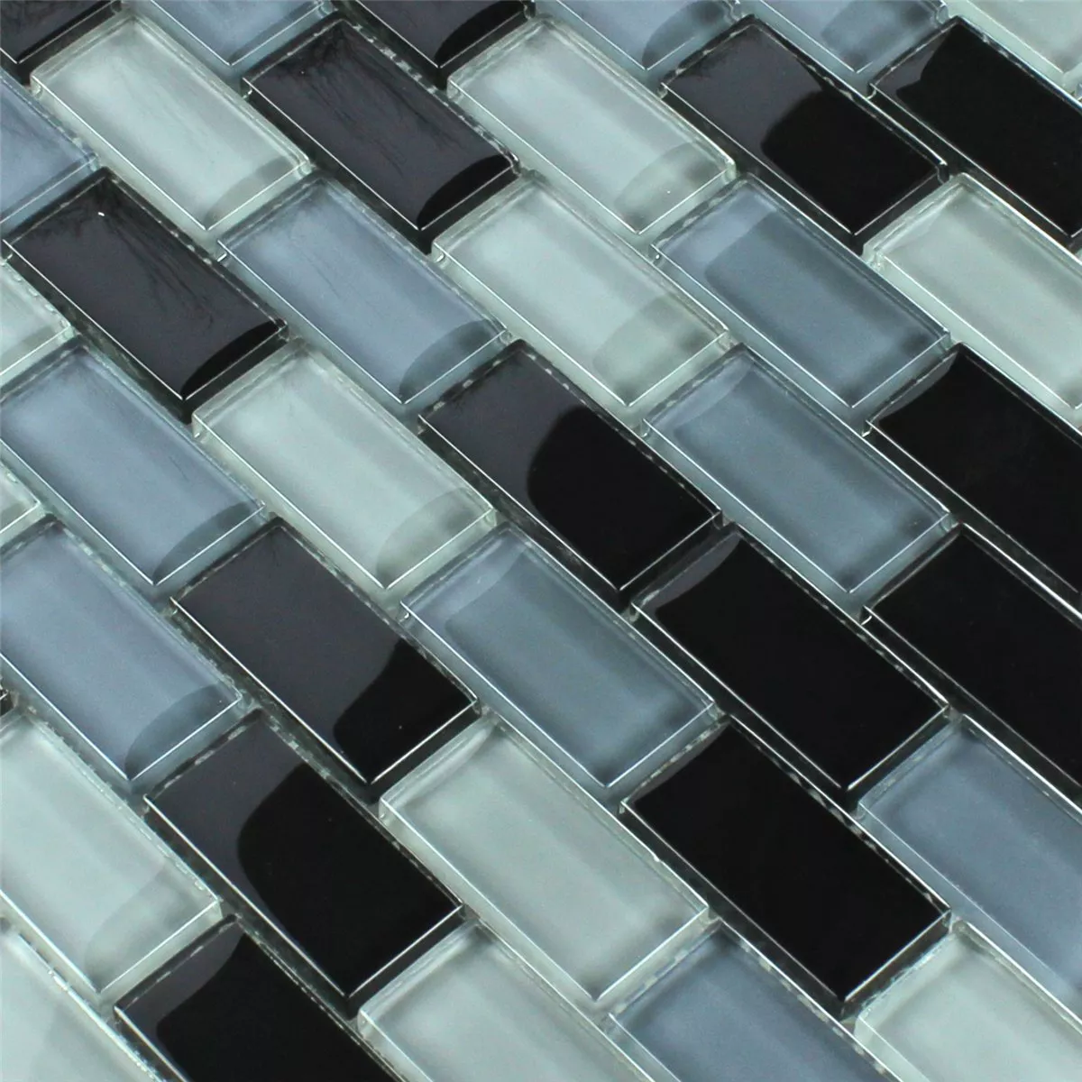 Mosaikfliesen Glas Crystal Brick Schwarz