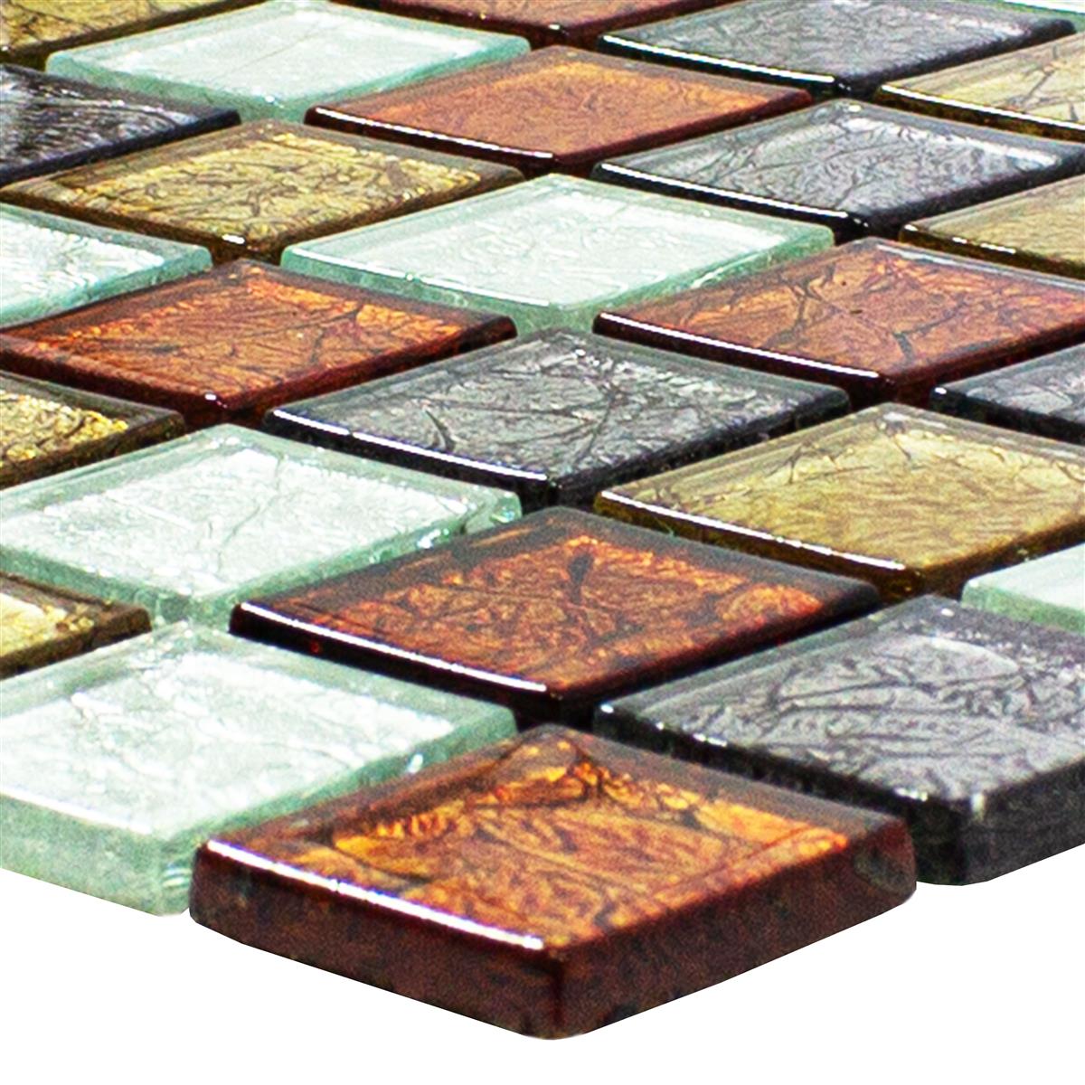 Mosaikfliesen Glas Bonnie Crystal Struktur Gold Silber Rot