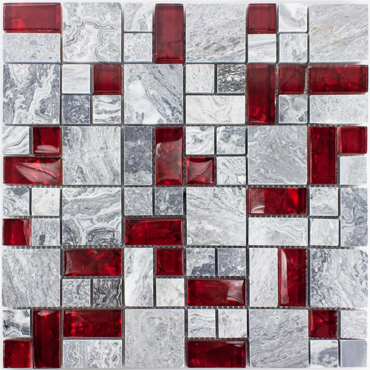 Glas Naturstein Mosaik Fliesen Grau Sinop Rot 2 Mix