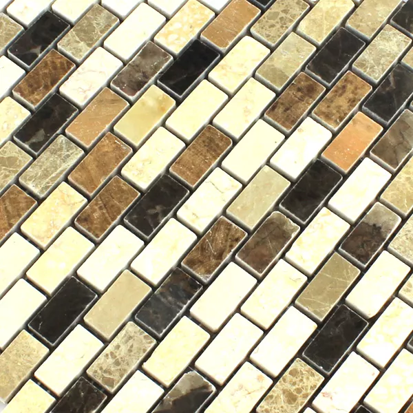 Mosaikfliesen Marmor Braun Beige Poliert 15x30x7mm