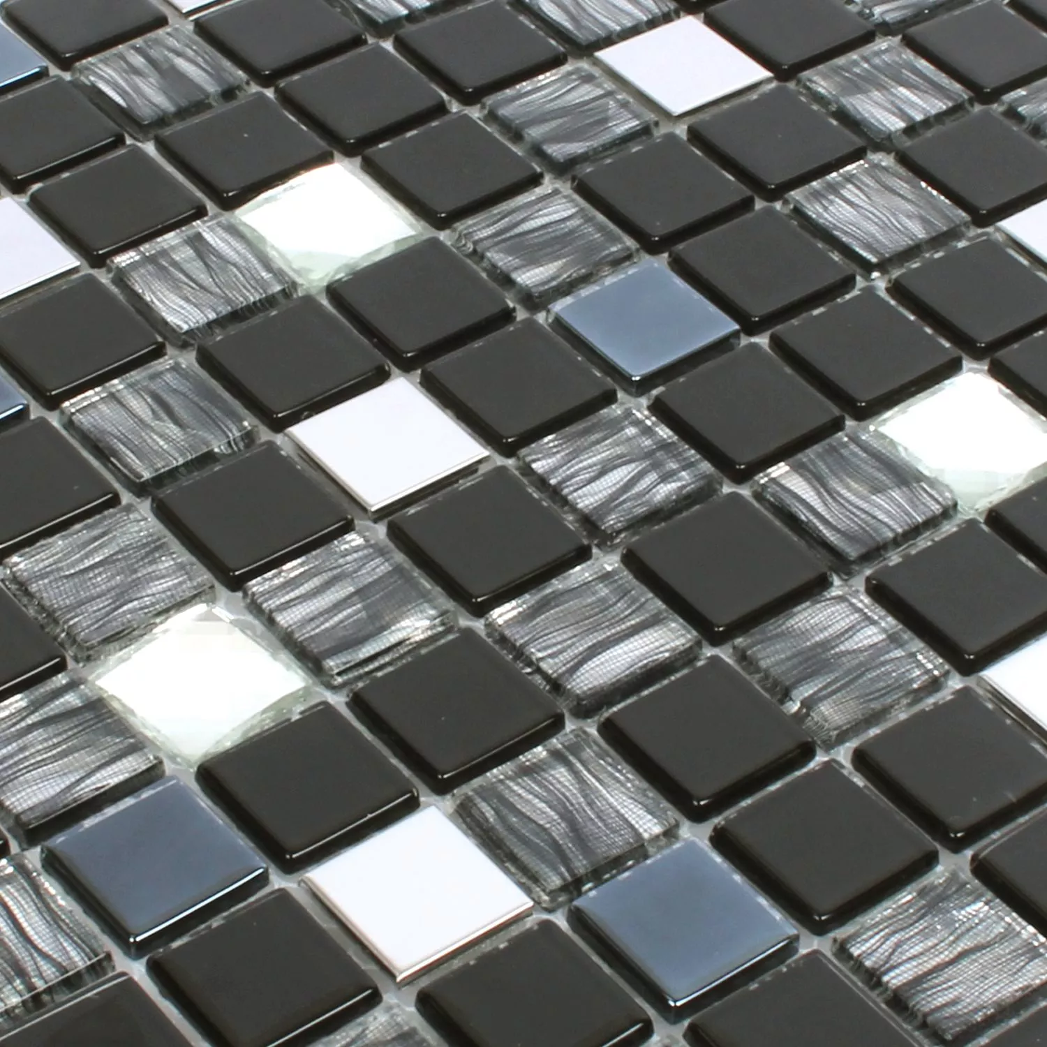 Mosaikfliesen Malaya Schwarz Silber Quadrat