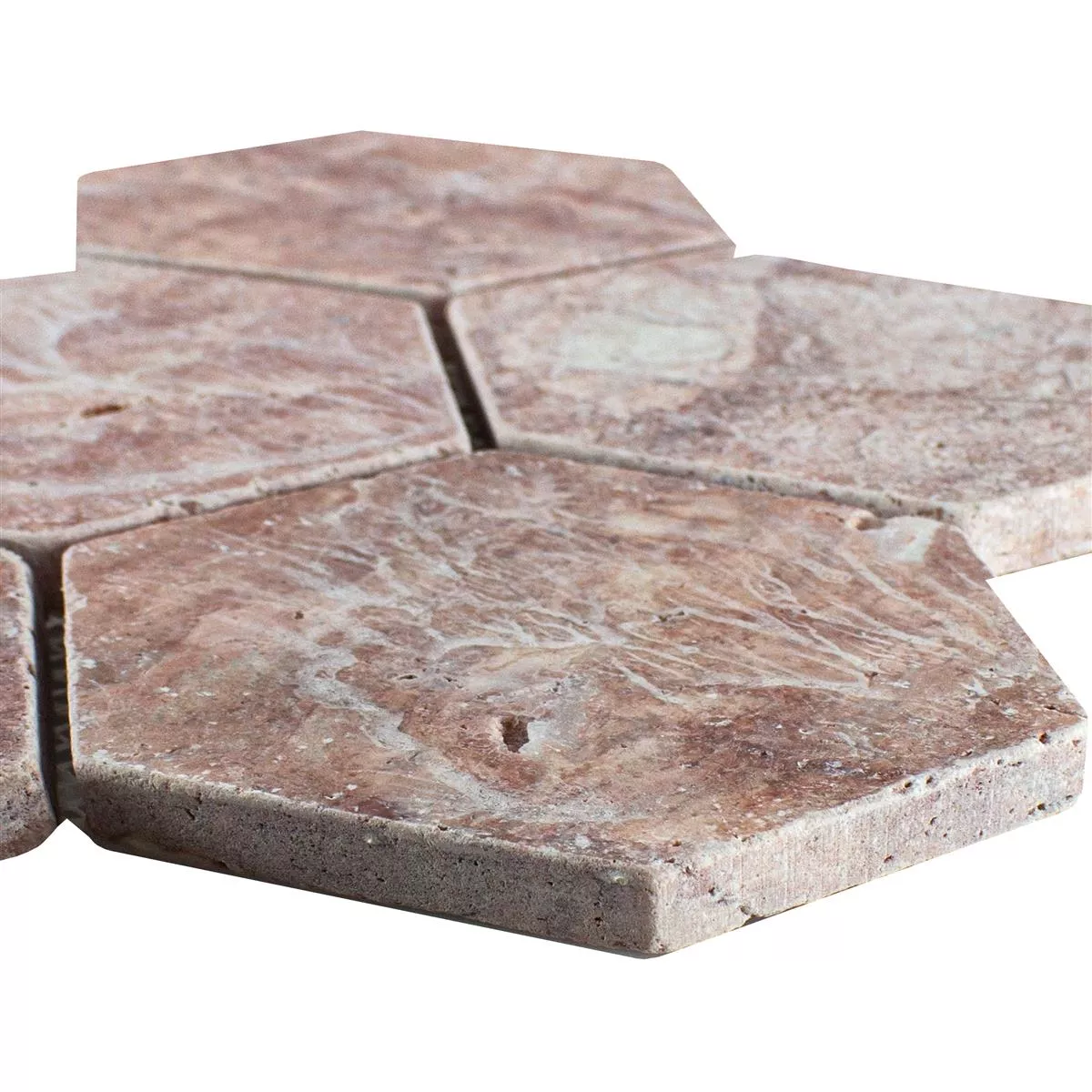 Travertin Naturstein Mosaikfliesen Mercado Sechseck Rot Travertin Naturstein Mosaikfliesen Mercado Sechseck Rot