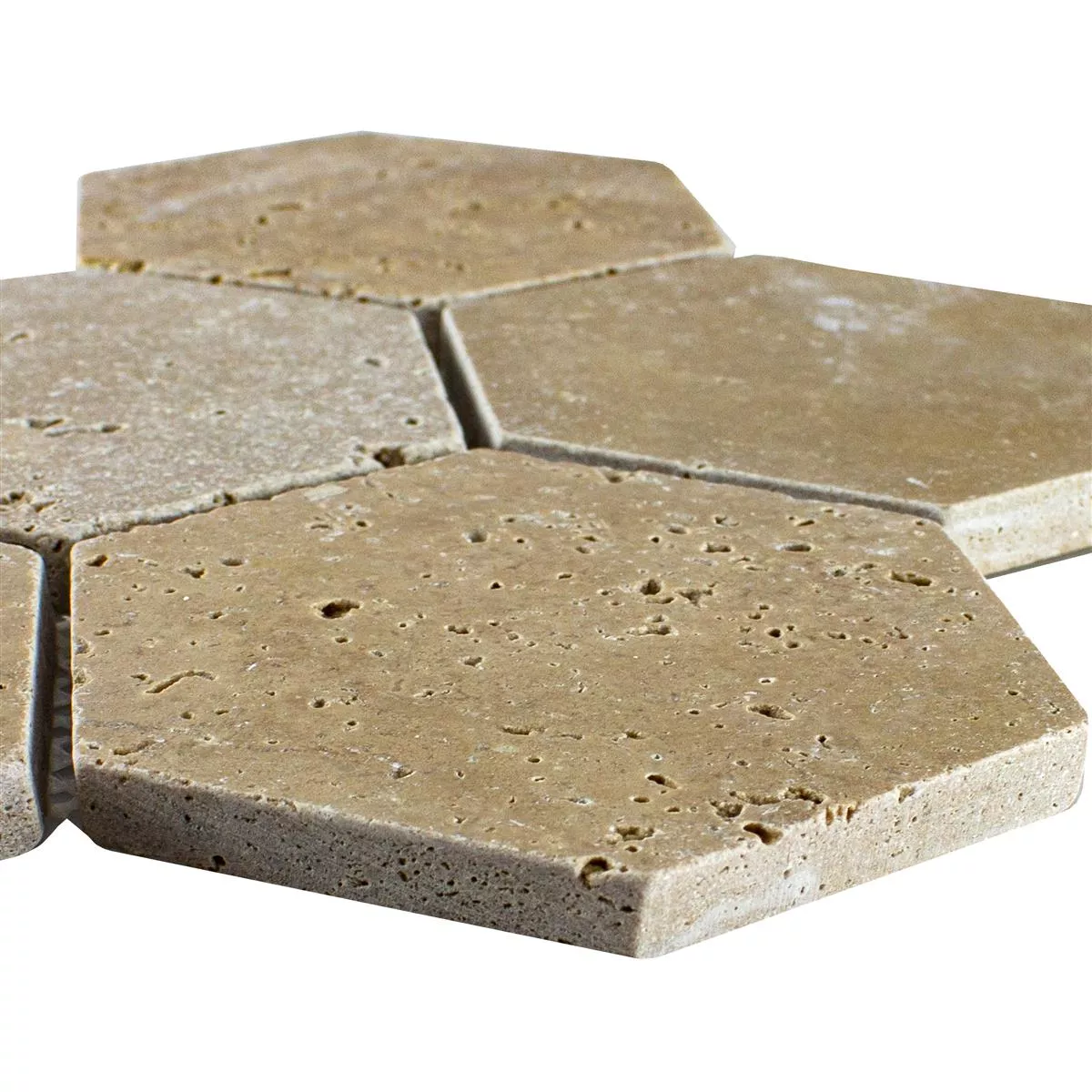 Travertin Naturstein Mosaikfliesen Mercado Sechseck Braun Travertin Naturstein Mosaikfliesen Mercado Sechseck Braun