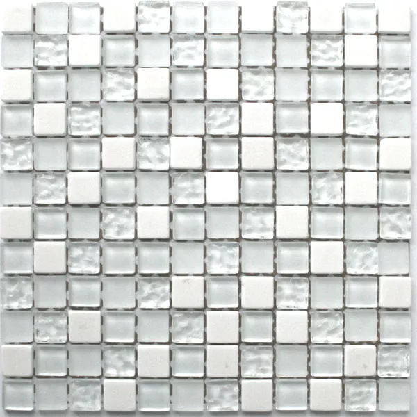 Mosaikfliesen Glas Marmor 23x23x8mm Weiss Mix