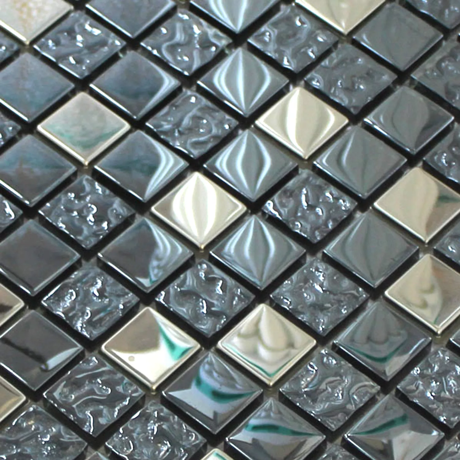 Mosaikfliesen Glas Metall Mix Whitney Silber Schwarz 23