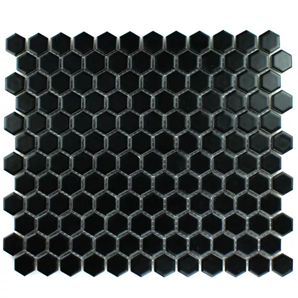Mosaikfliesen Keramik Hexagon Schwarz Matt H23