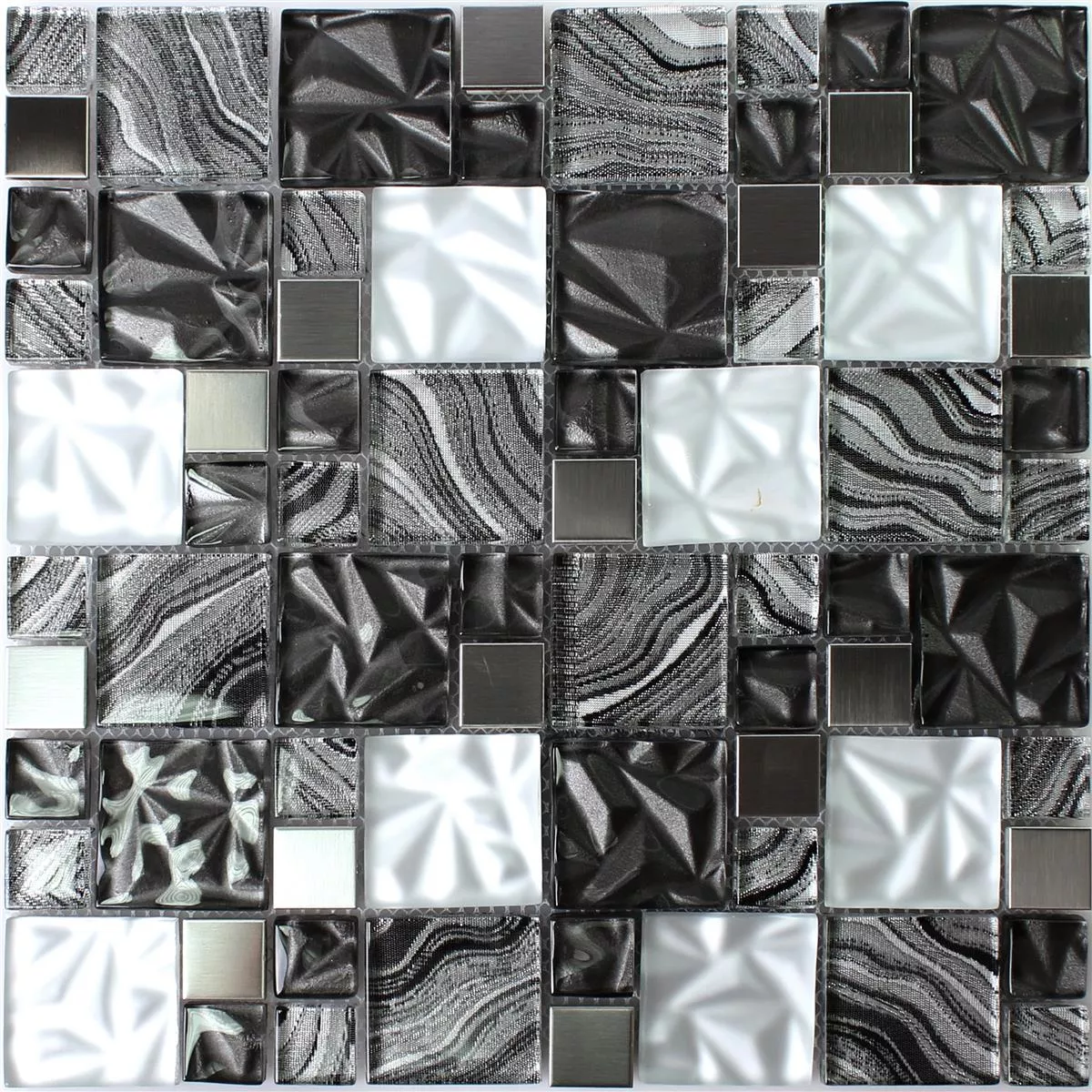Muster von Glas Metall Edelstahl Mosaikfliesen Zadar Grau Schwarz