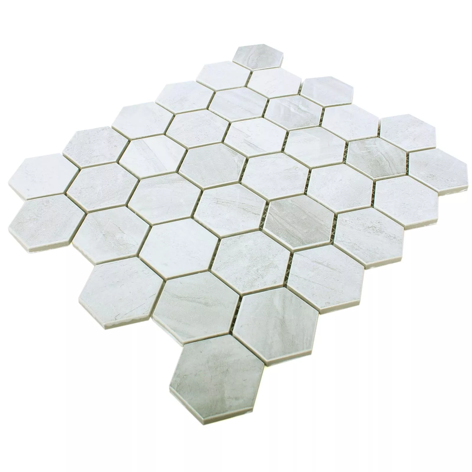 Muster von Keramik Betonoptik Mosaikfliesen Shepherd Hexagon Grau