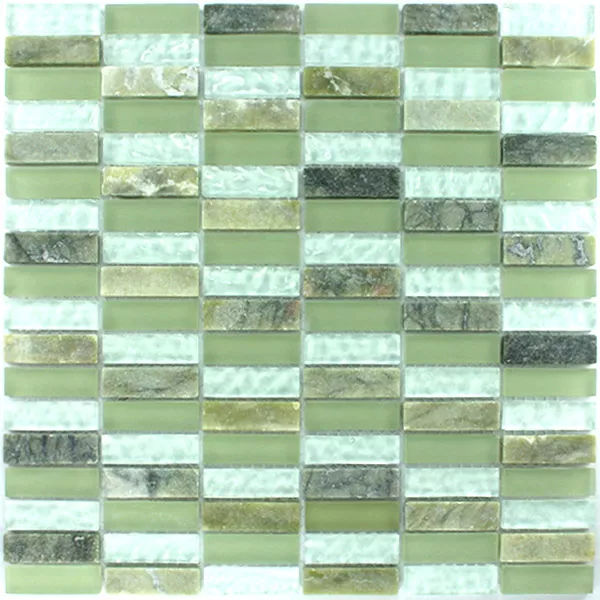 Mosaikfliesen Glas Marmor 15x48x8mm Grün Mix Sticks
