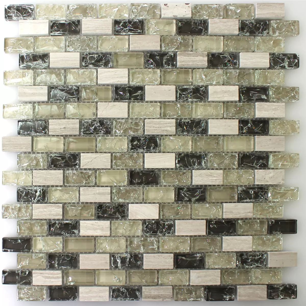 Muster von Mosaikfliesen Glas Naturstein Bricks Bruchglas Grün Grau
