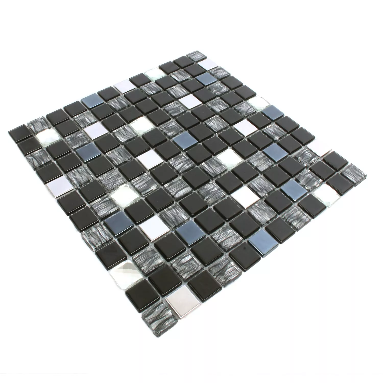 Mosaikfliesen Malaya Schwarz Silber Quadrat