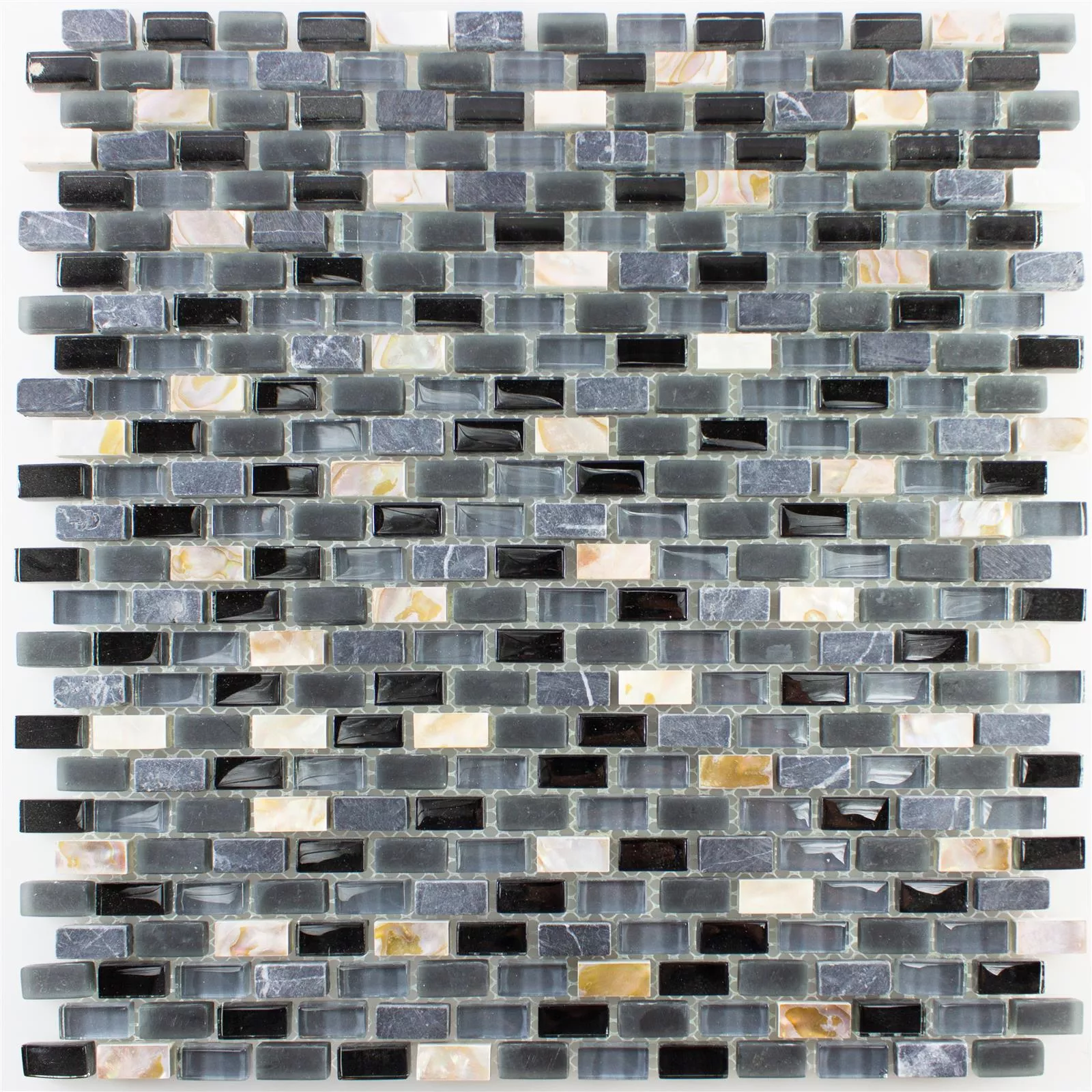 Muster von Glas Naturstein Perlmutt Mosaik Admiral Schwarz Grau Beige