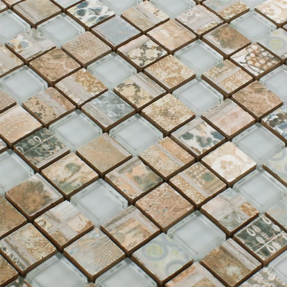 Muster von Mosaikfliesen Glas Keramik Bellevue Braun Quadrat