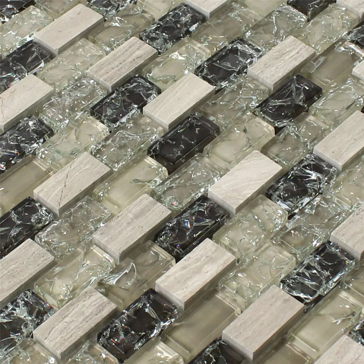 Muster von Mosaikfliesen Glas Naturstein Bricks Bruchglas Grün Grau