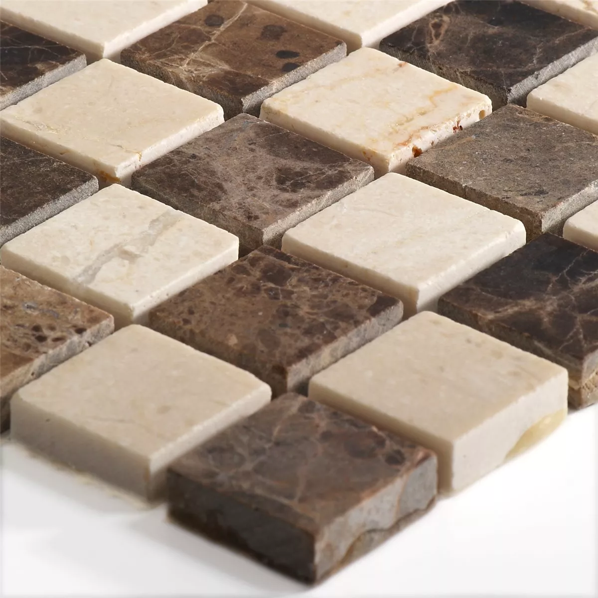 Muster von Mosaikfliesen Marmor Naturstein Beige Braun Mix