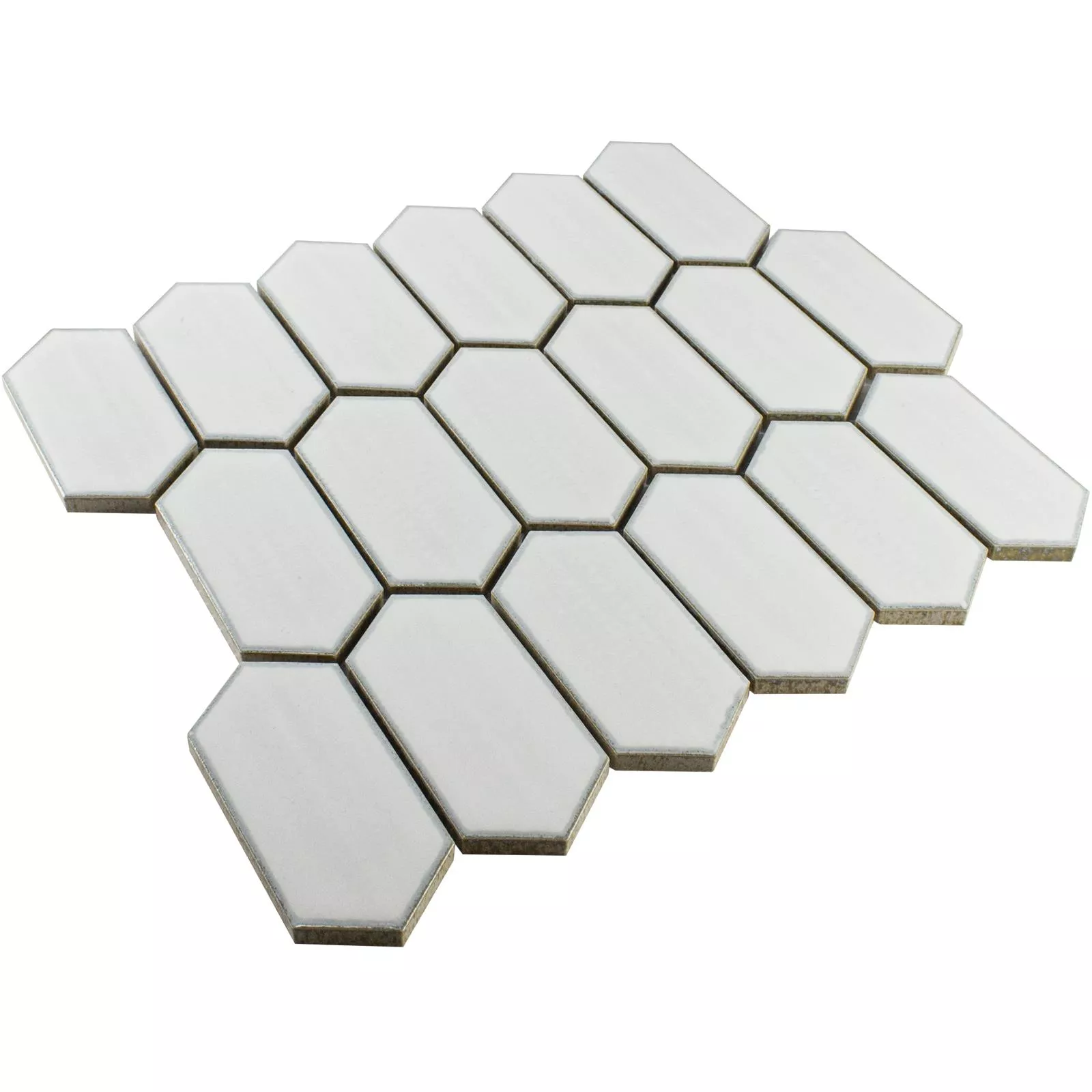 Keramik Mosaikfliesen McCook Hexagon Lang Weiß