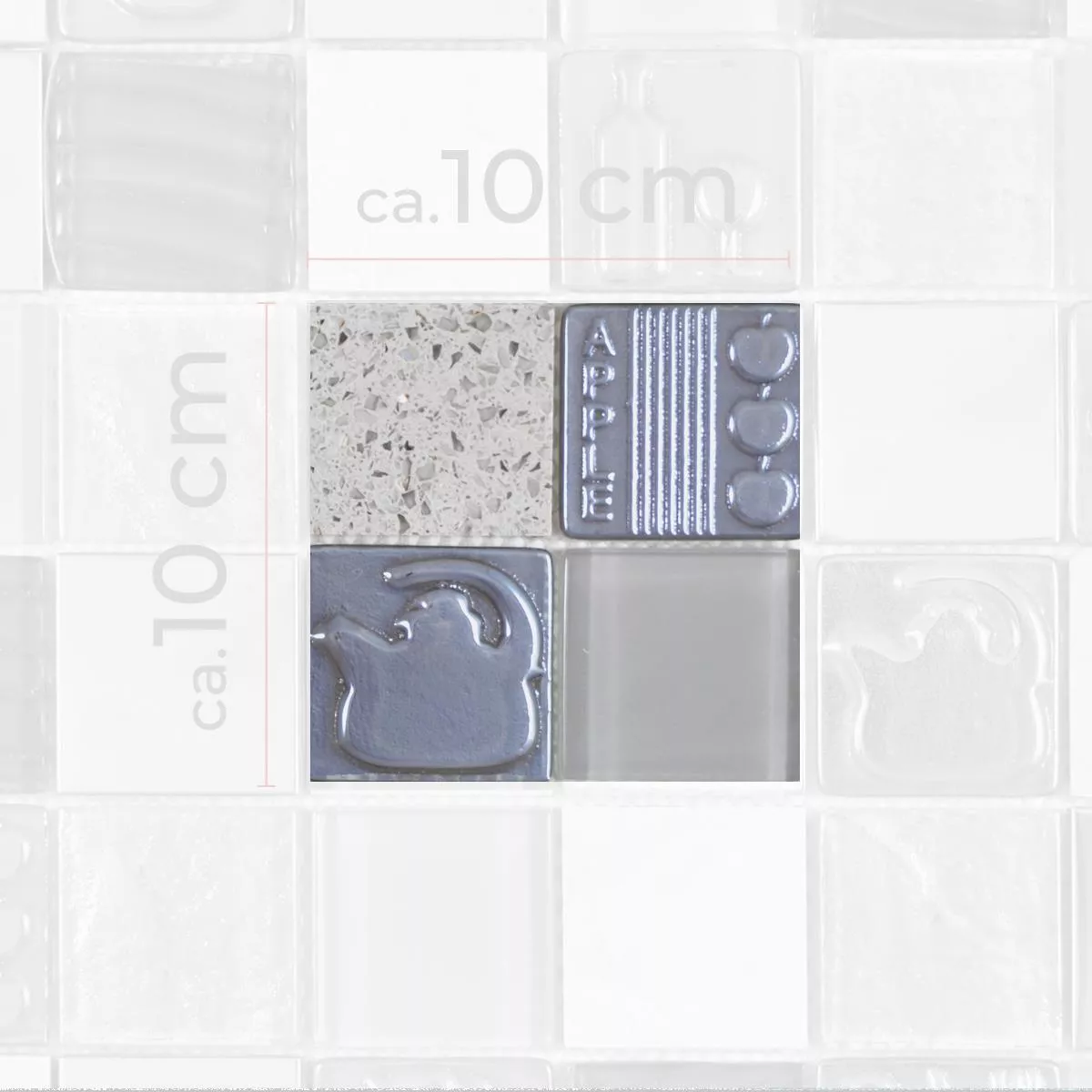 Muster von Glas Edelstahl Naturstein Mosaikfliesen Emporia Grau Silber