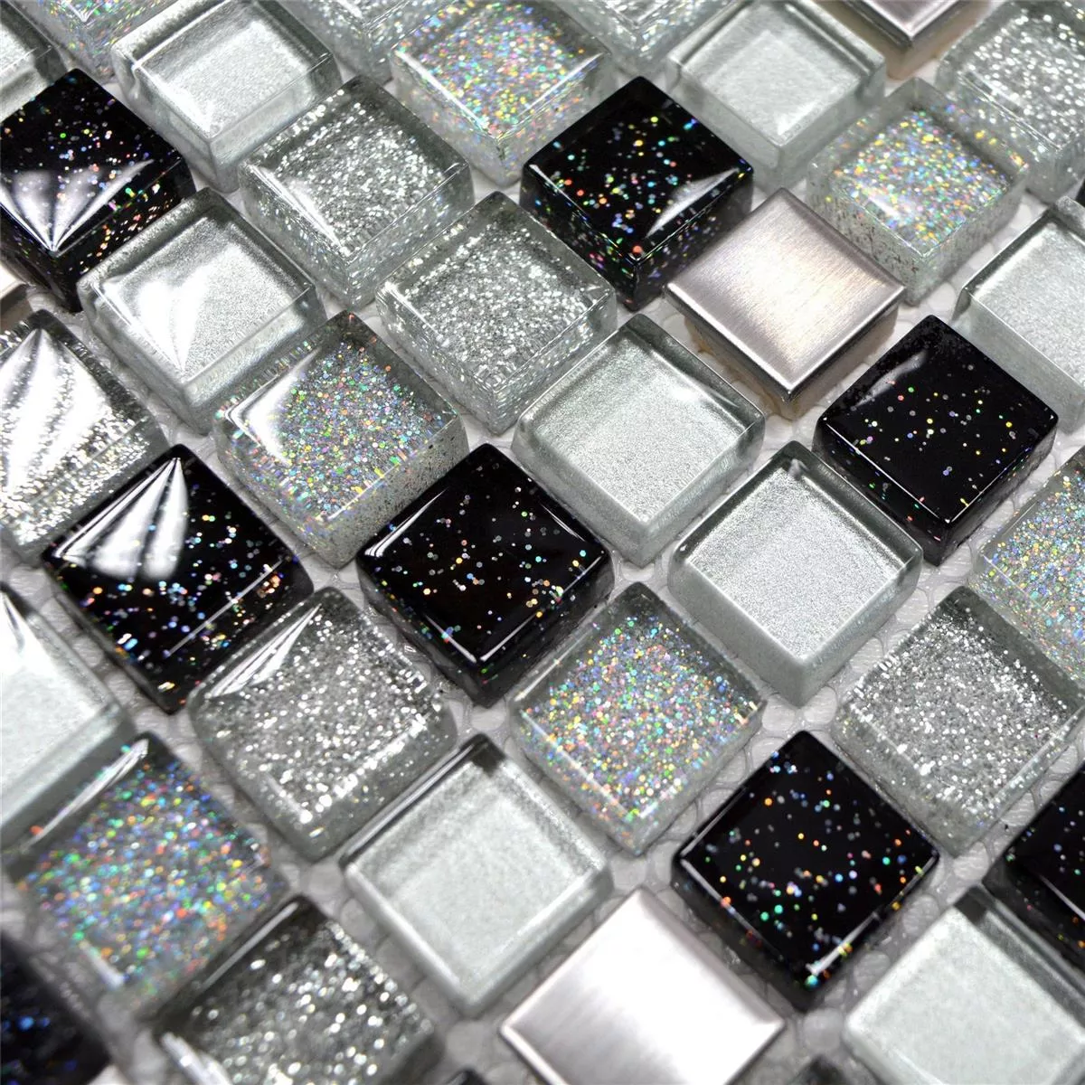 Muster von Glas Edelstahl Metall Mosaikfliesen Silber Schwarz