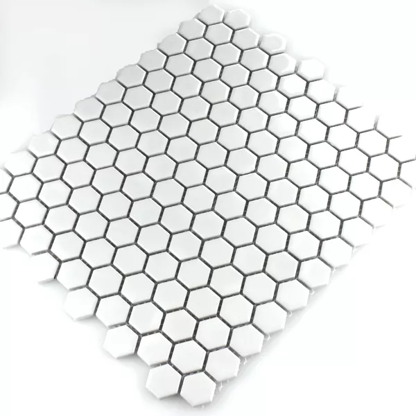 Mosaikfliesen Keramik Hexagon Weiss Glänzend H23
