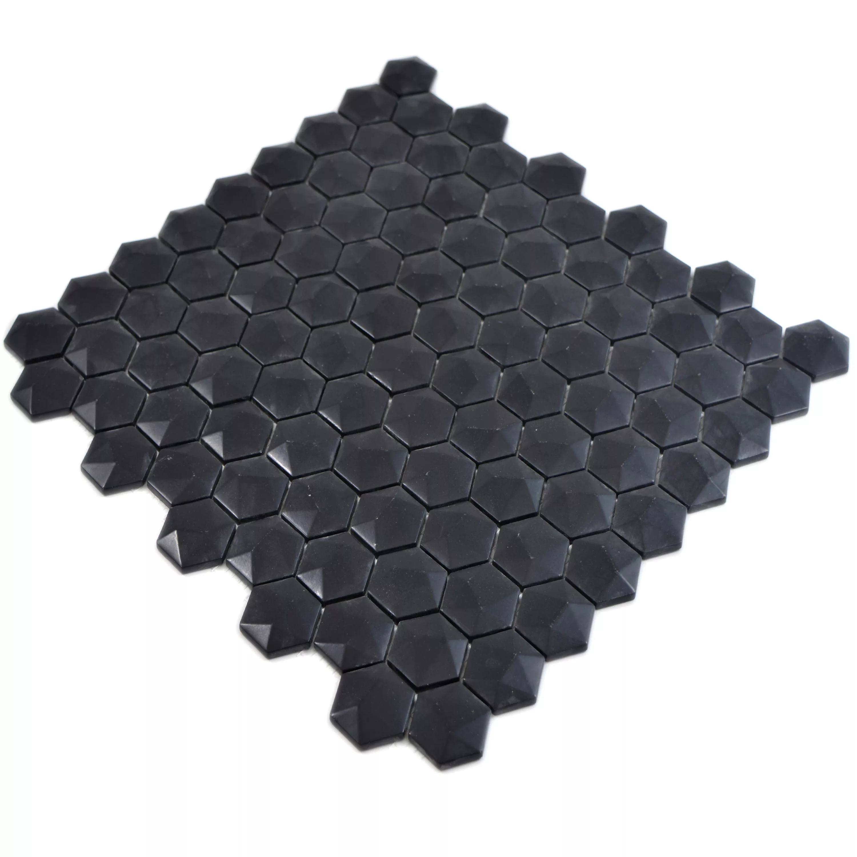 Muster von Glasmosaik Fliesen Benevento Hexagon 3D Schwarz
