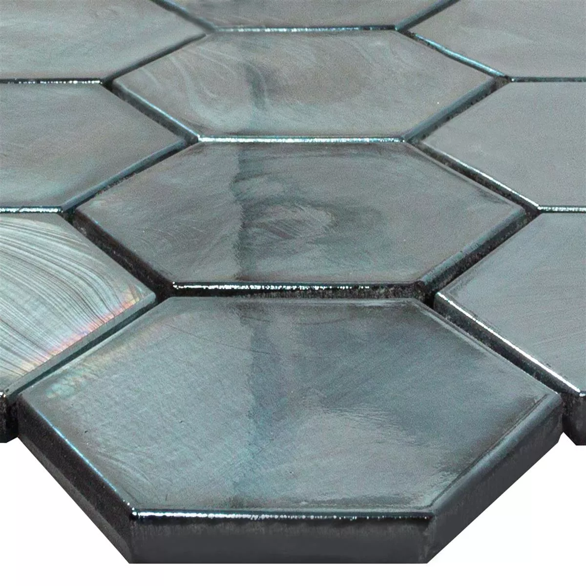 Muster von Glasmosaik Fliesen Andalucia Hexagon Schwarz