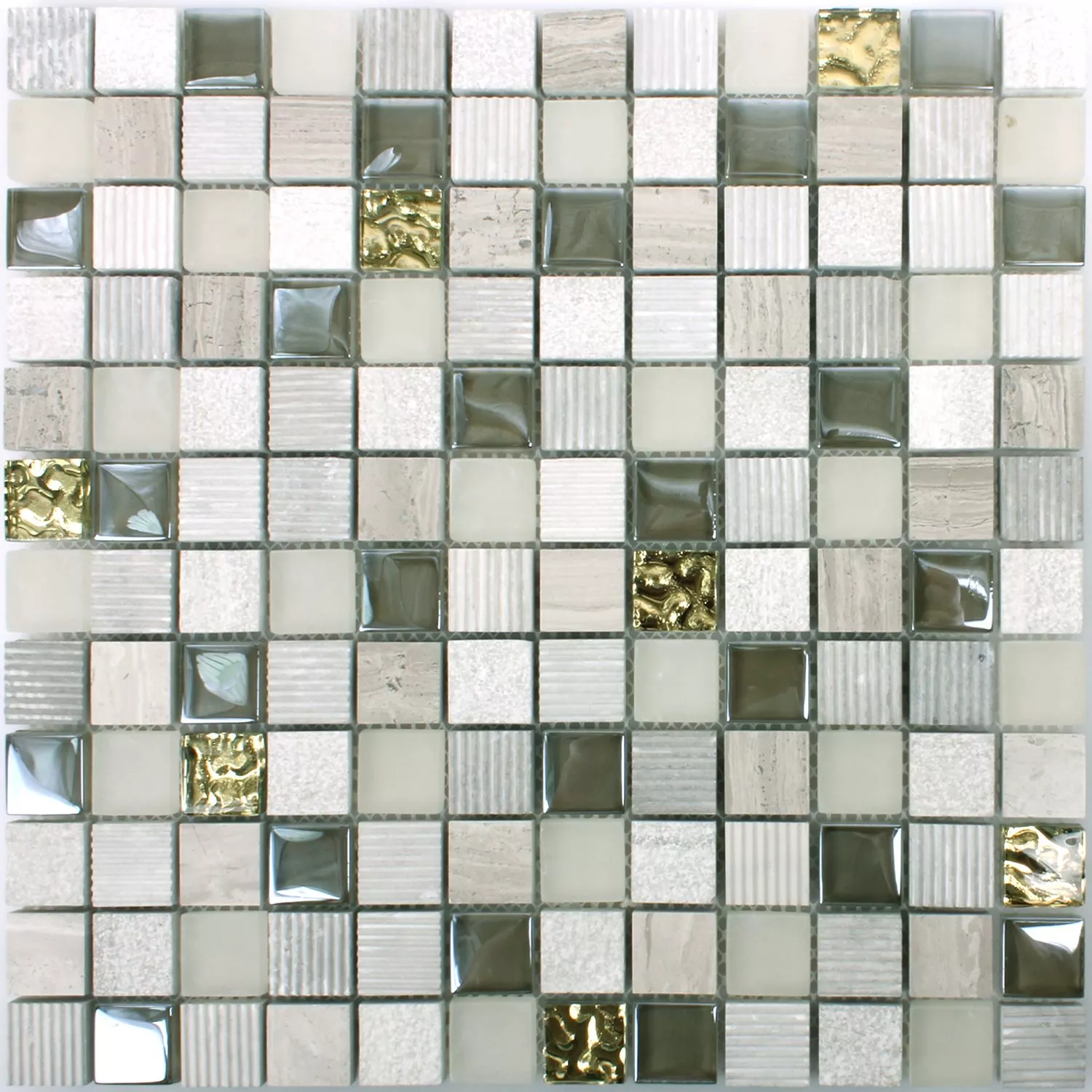 Muster von Mosaikfliesen Venzona Hellgrau Gold 
