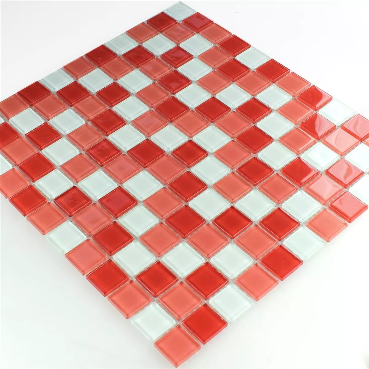 Glasmosaik Fliesen Kozarica Weiss Rot Mix 25x25x4mm