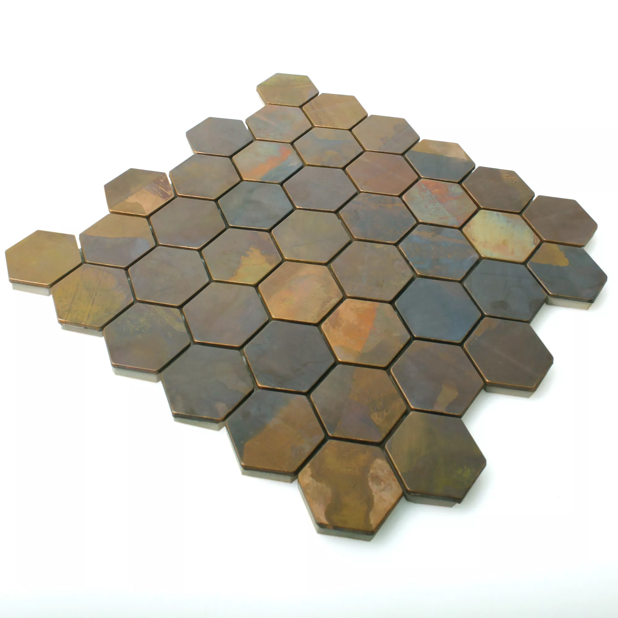 Muster von Mosaikfliesen Kupfer Merkur Sechseck Braun 