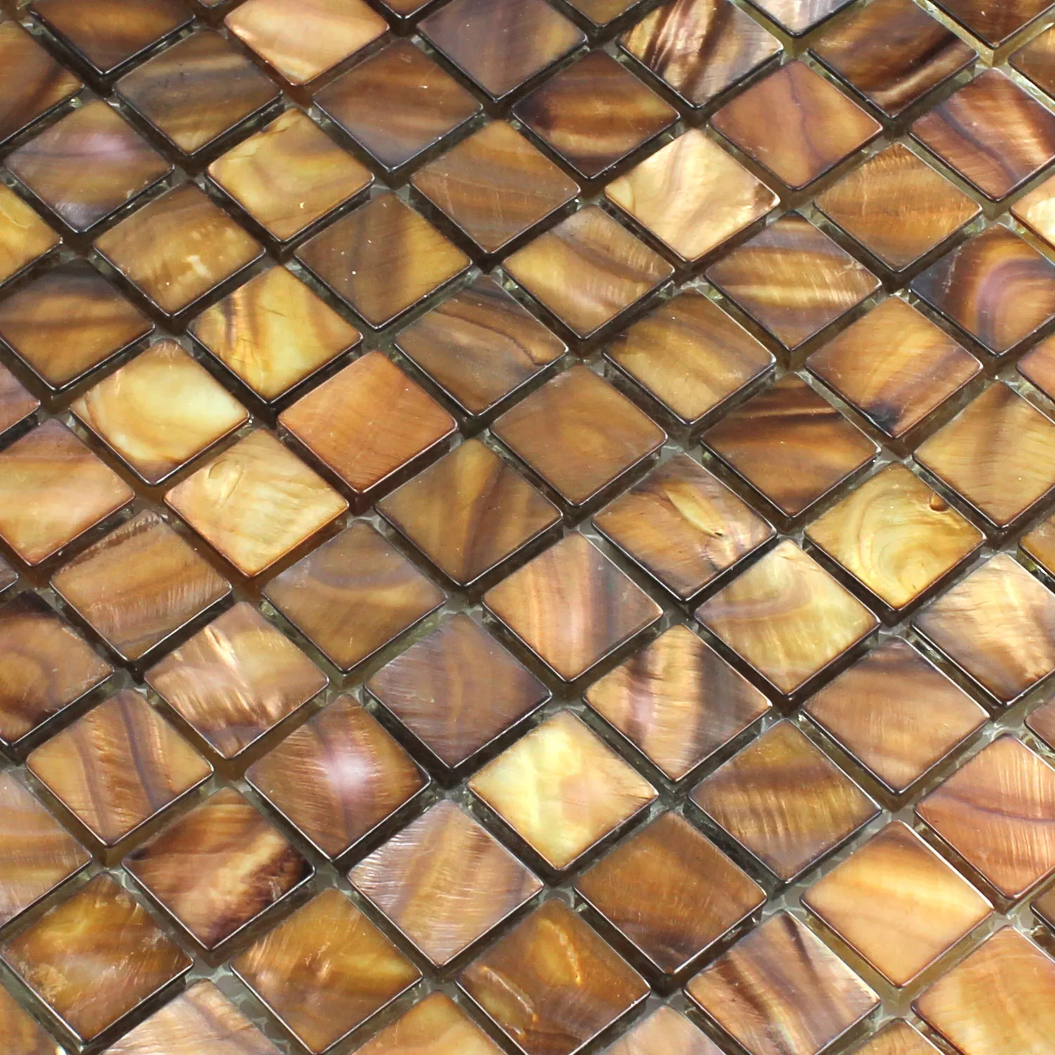 Mosaikfliesen Glas Perlmutt Effekt Braun Gold 23x23x8mm
